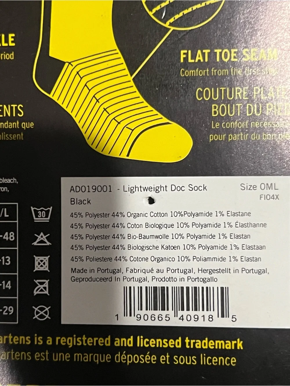 Dr. Martens Black Crew Socks with Yellow Trim and Logo M/L
